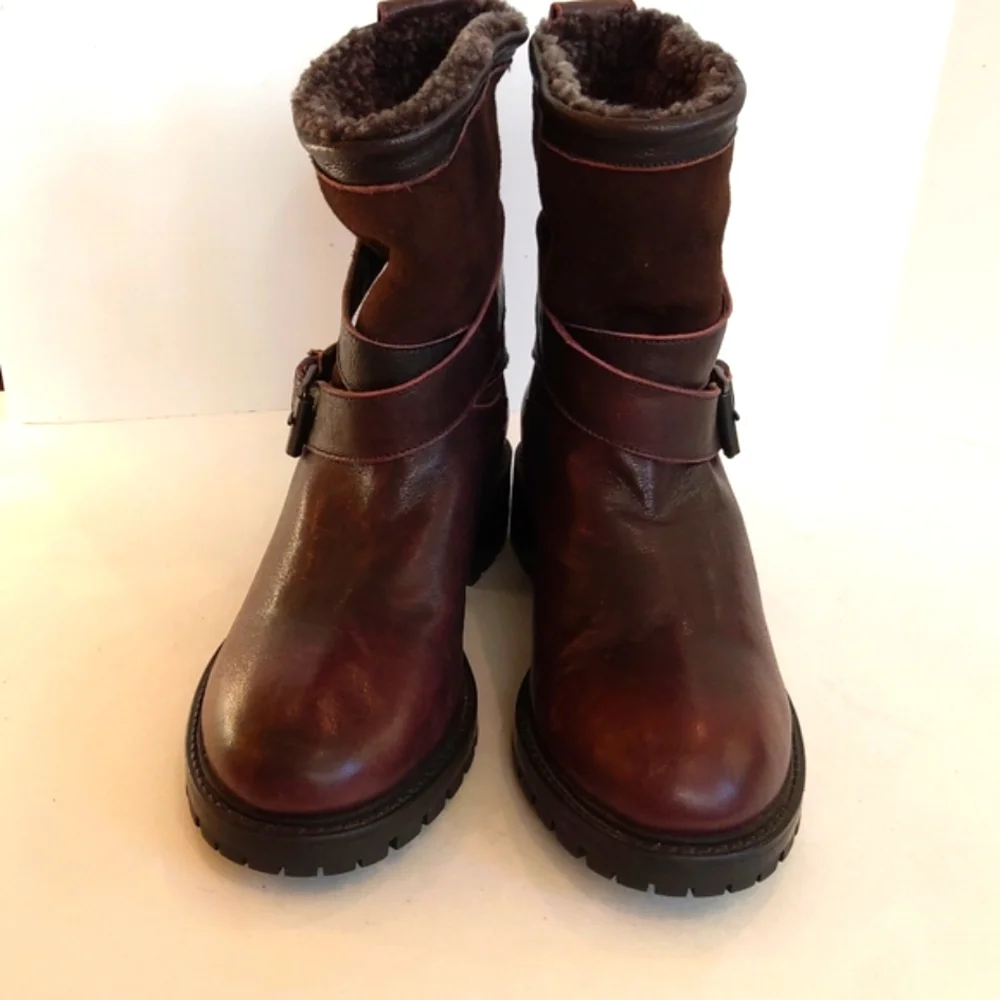 Ross & snow Emilina weatherproof shearling winter moto boots Lug Sole
